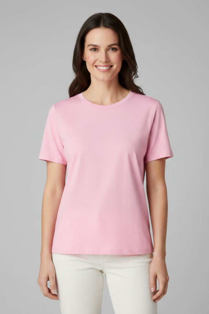 T-Shirt Damski z Okrągłym Dekoltem – Bazowy Top z Krótkim Rękawem