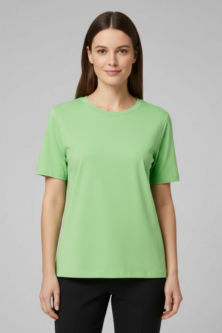 T-Shirt Damski z Okrągłym Dekoltem – Bazowy Top z Krótkim Rękawem