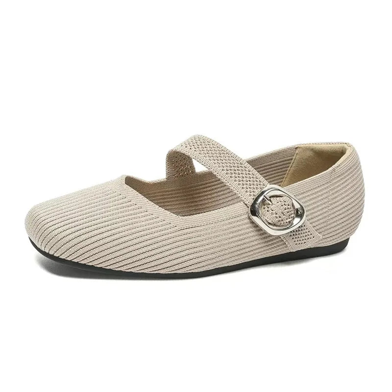 Women's Mary Jane Flat Shoes Knit Breathable Comfort Square Toe