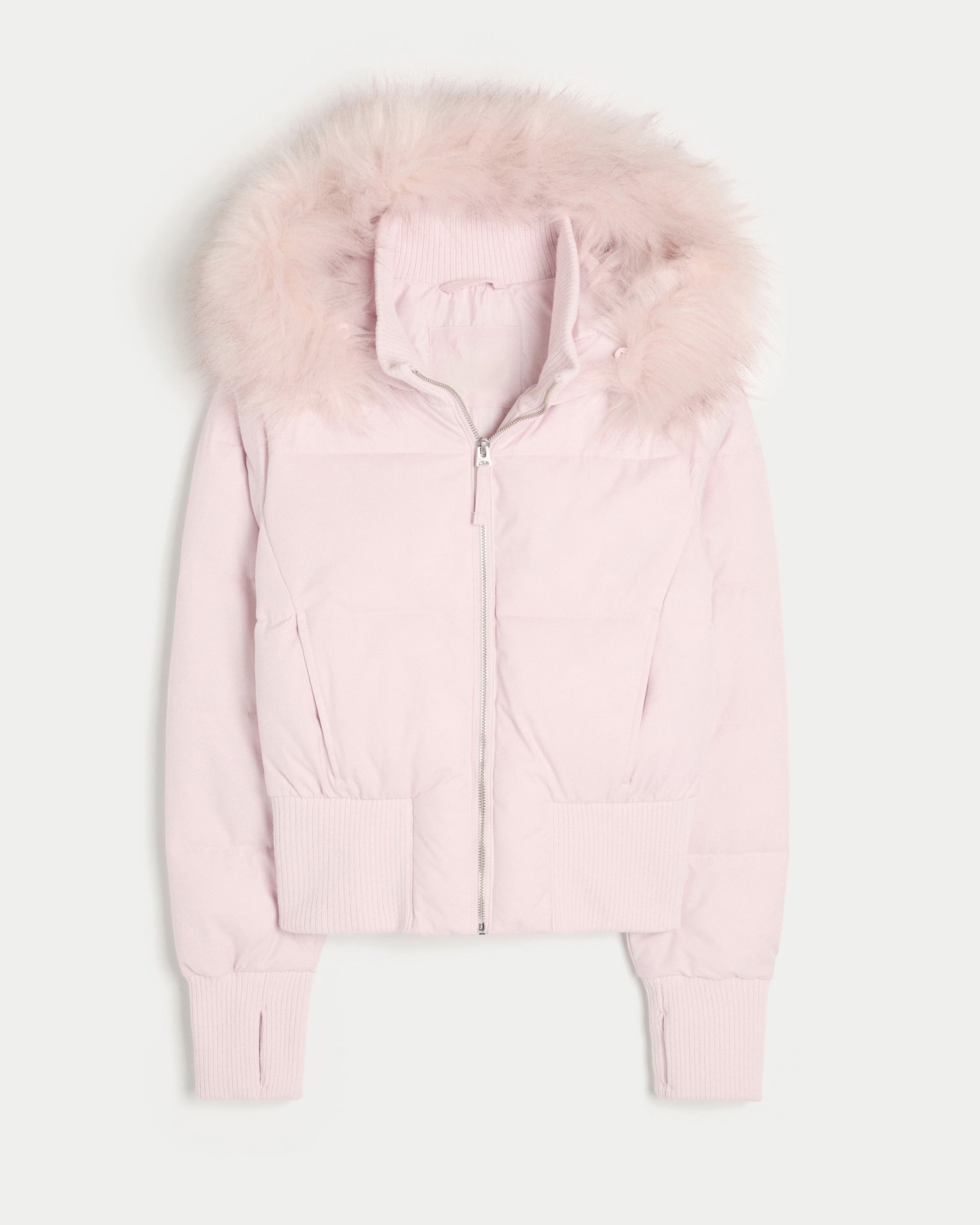 Women's Cropped Puffer Jacket – Quilted, Removable Hood, Faux Fur