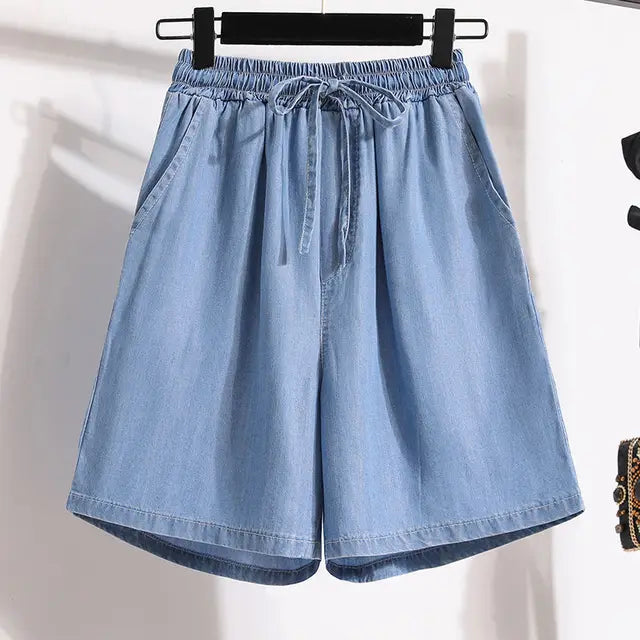 Denim Shorts Women Wide Leg – Elastic Waist Relaxed Jorts