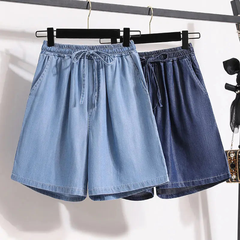 Denim Shorts Women Wide Leg – Elastic Waist Relaxed Jorts