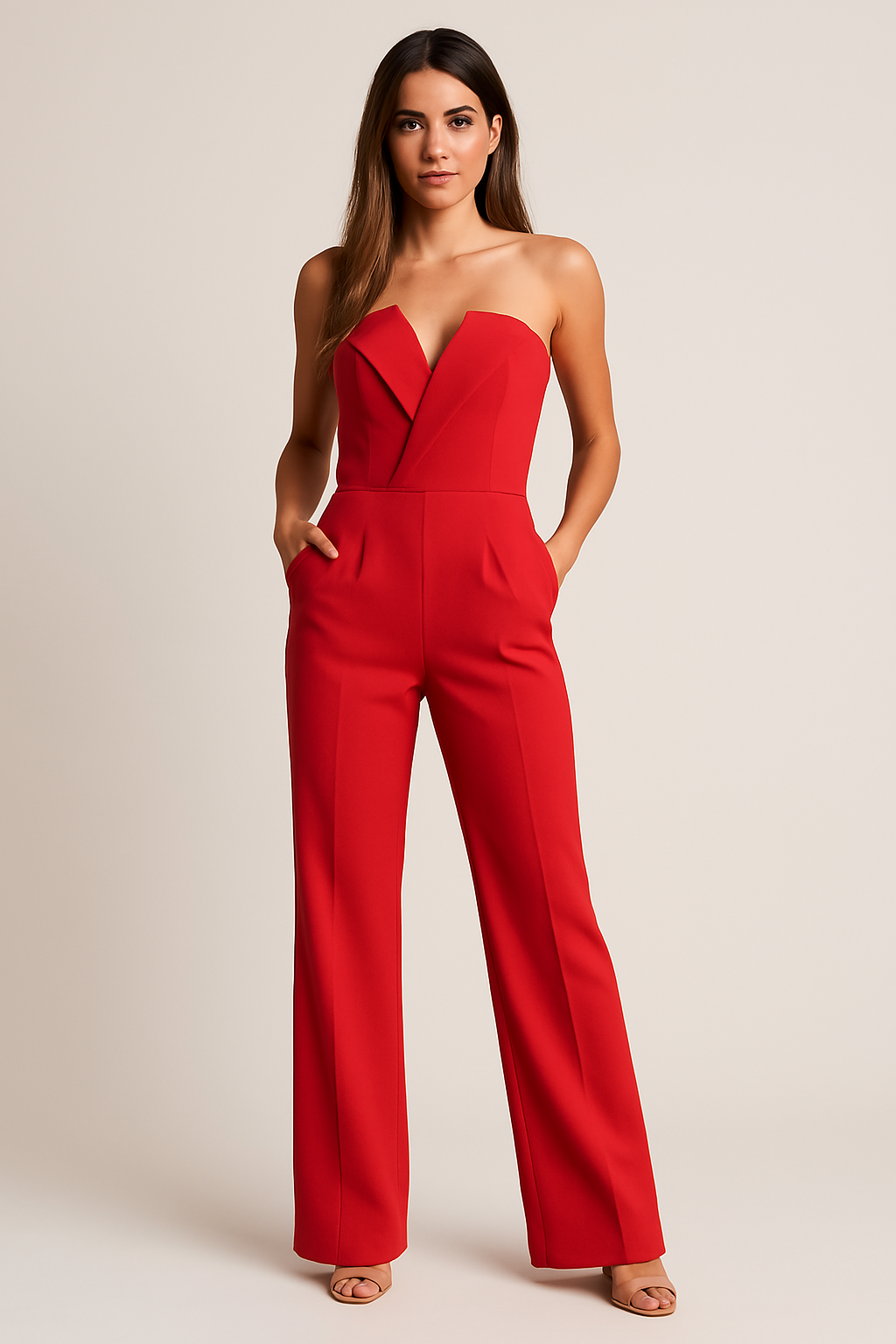 Layla | Buksedragt Dame med V-Hals og Vide Bukseben | Elegant One-Piece til Fest og Hverdag 3