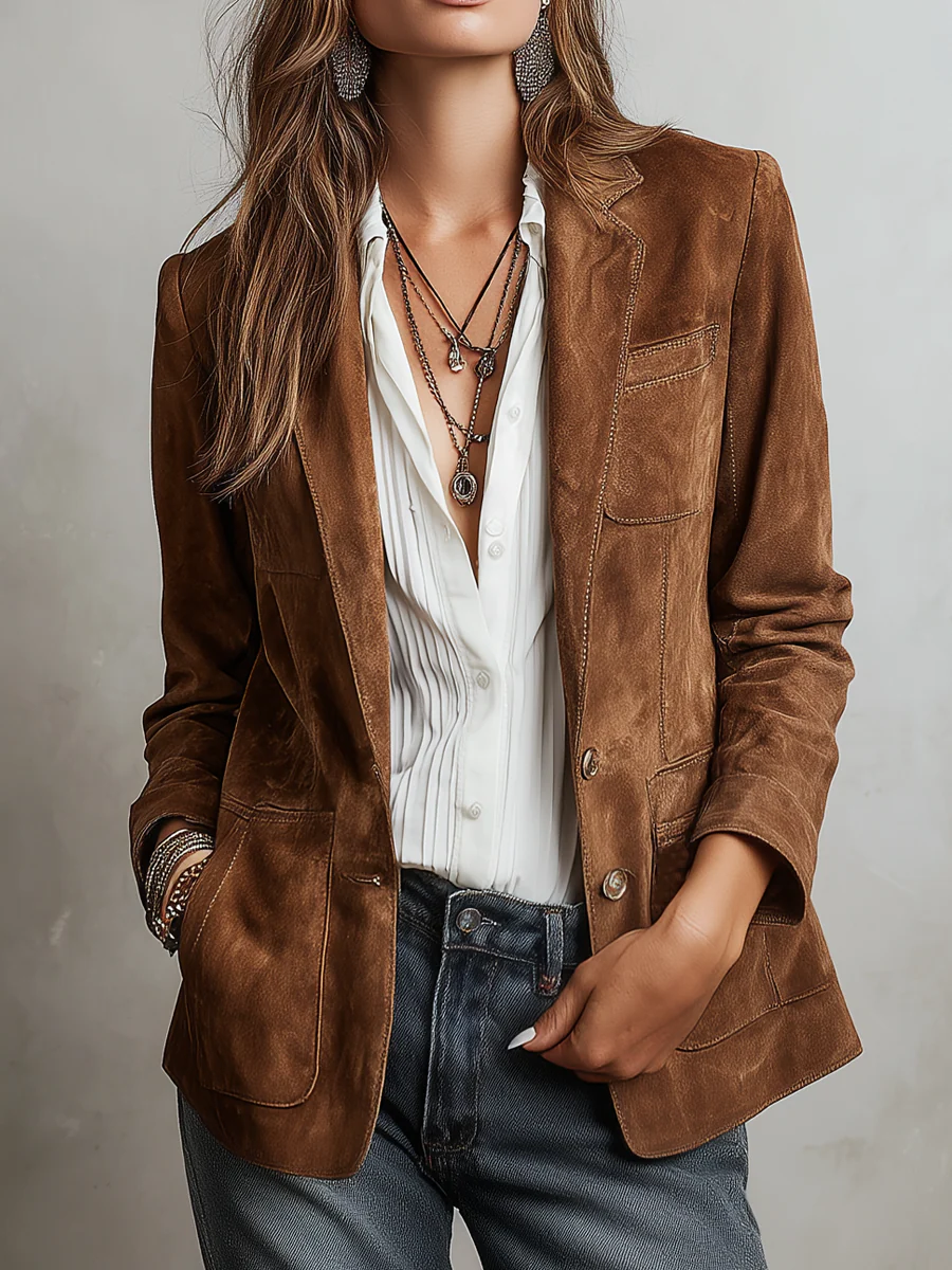 Vintage Blazer Women – Contrast Stitching Tailored Jacket