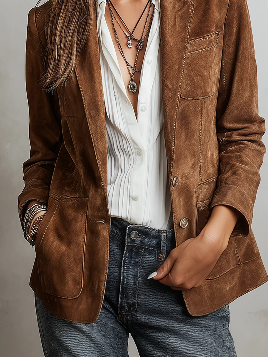 Vintage Blazer Women – Contrast Stitching Tailored Jacket