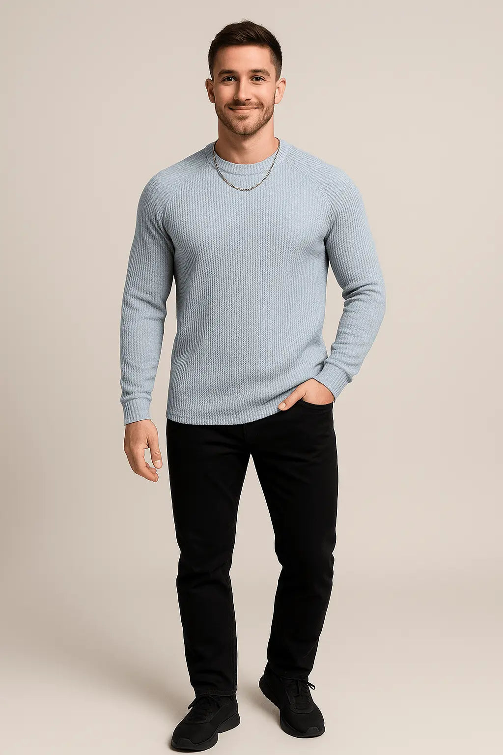 Sweater Herre – Ribstrik med Slank Pasform – Struktureret Komfort til Daglig Brug