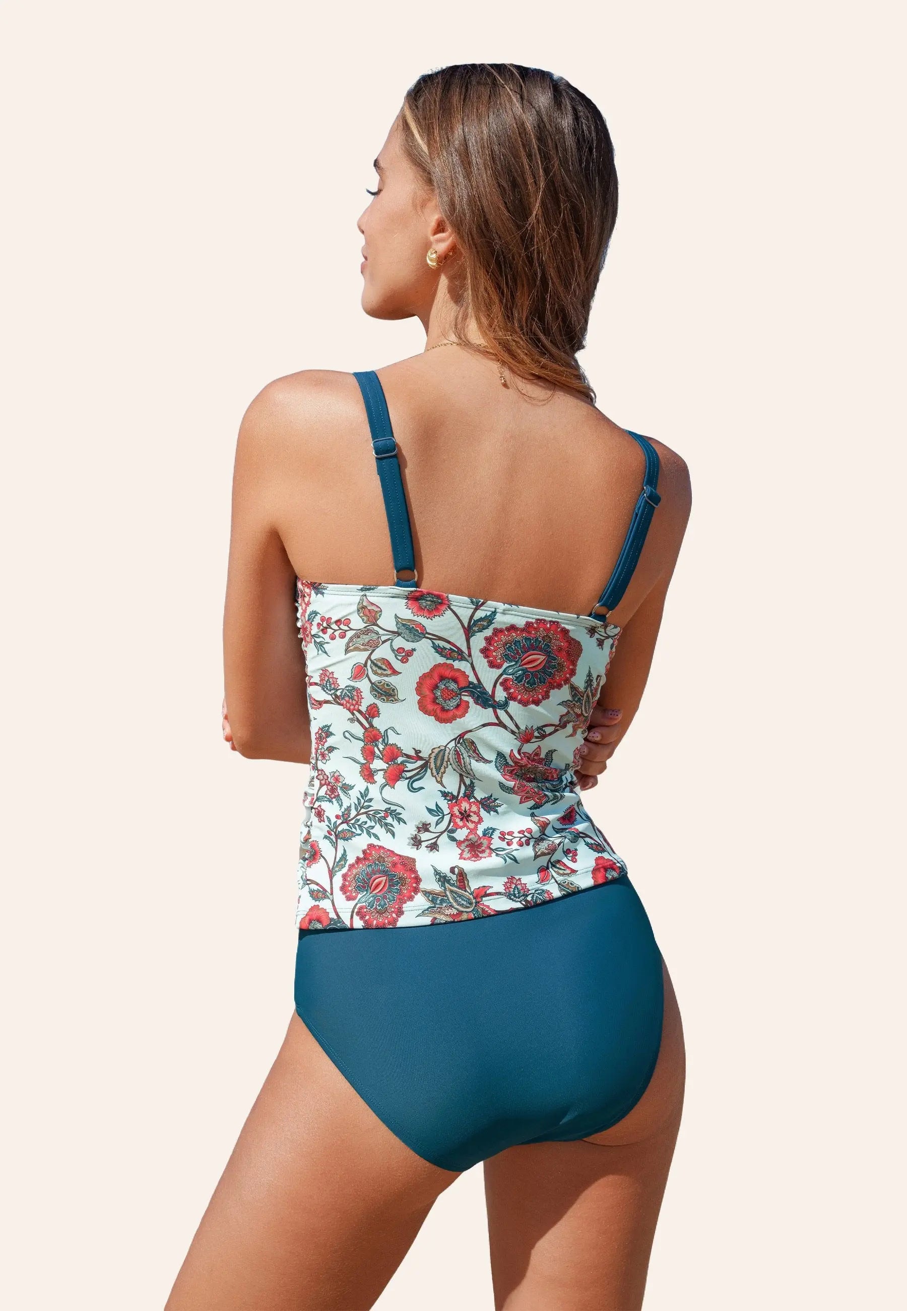 Floral Tankini til Dame | Høj Talje Design med Komfortable Stropper | Perfekt til Strand og Ferie 3
