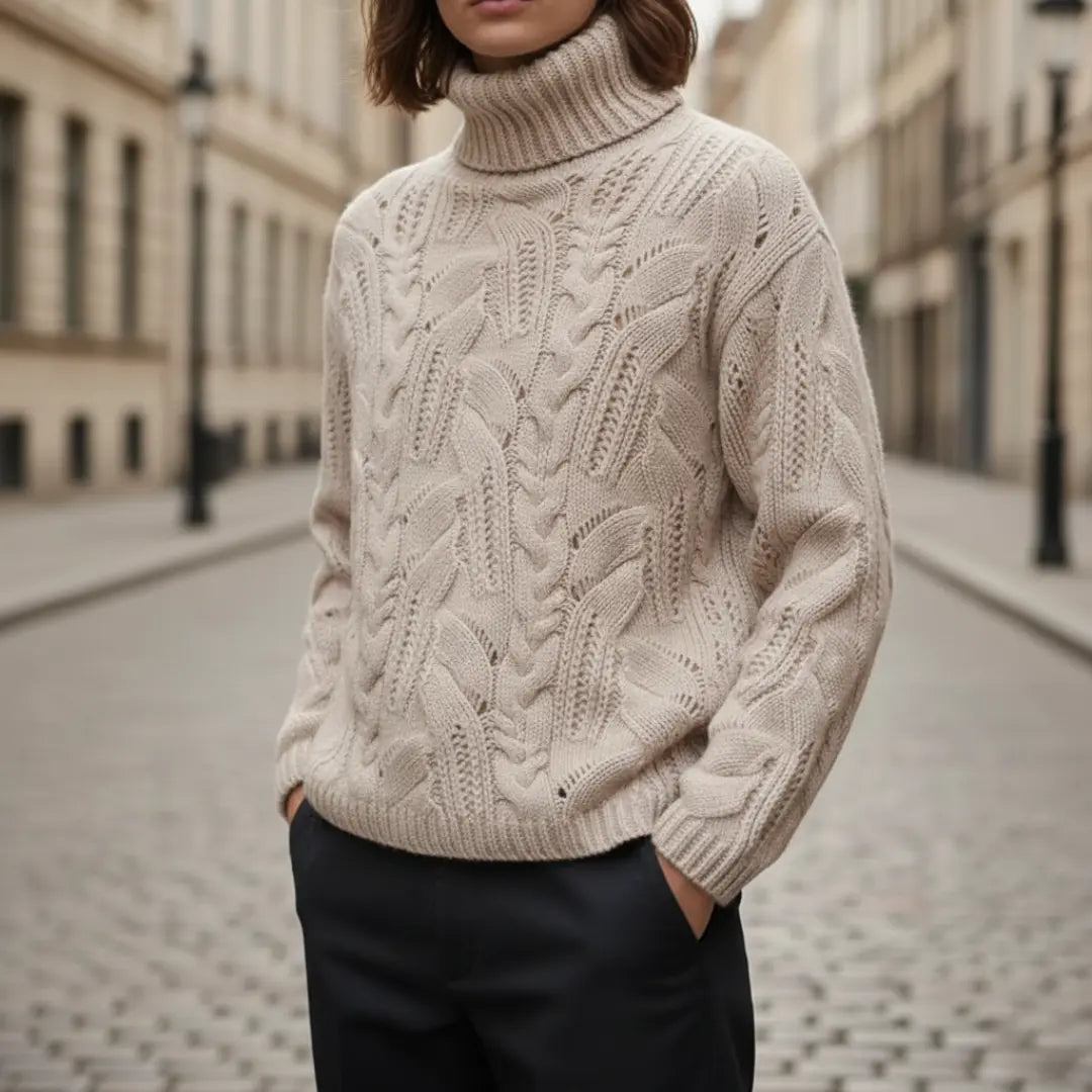 Laura | Sweater Dame – Polyesterstrik, Rullekrave & Blød Varm Komfort