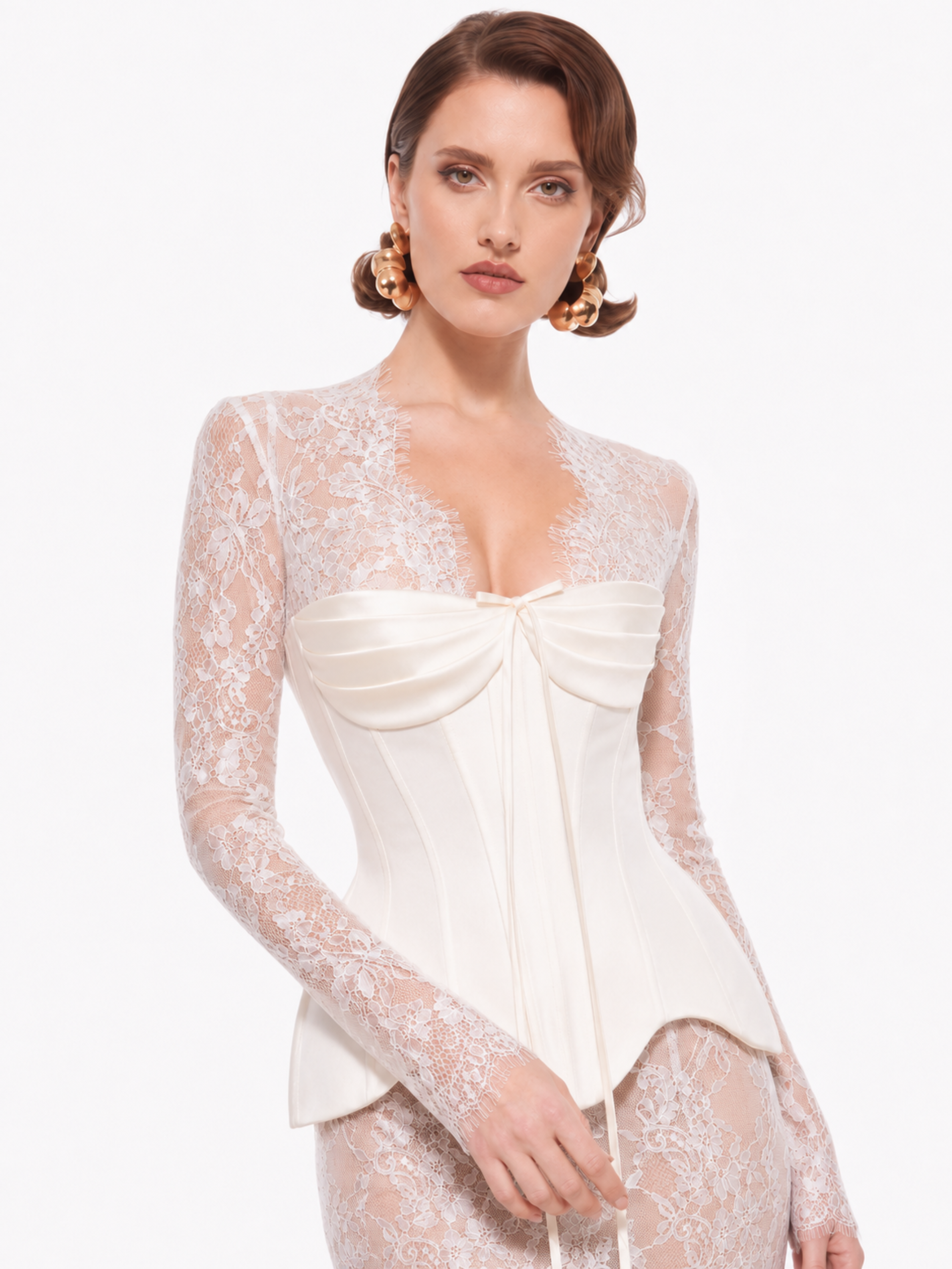 Women's Lace Dress & Corset Set – Bridal Satin, Lace-Up Back