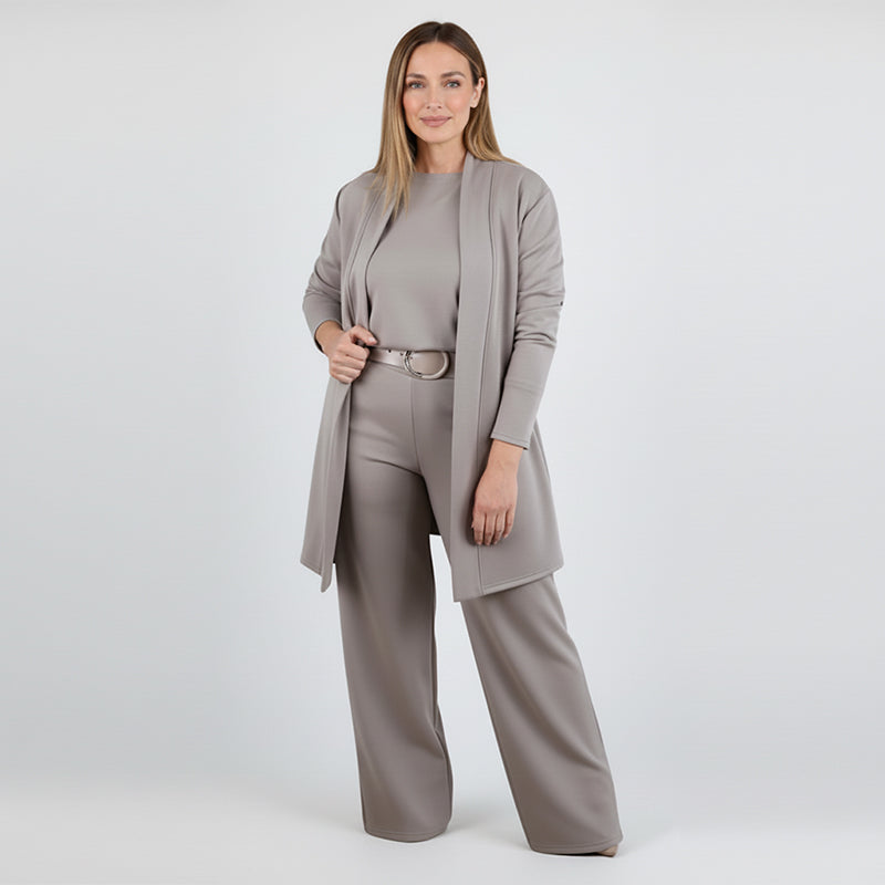 Ingrid Striksæt Dame 3-Delt – Lang Cardigan, Top og Bukser