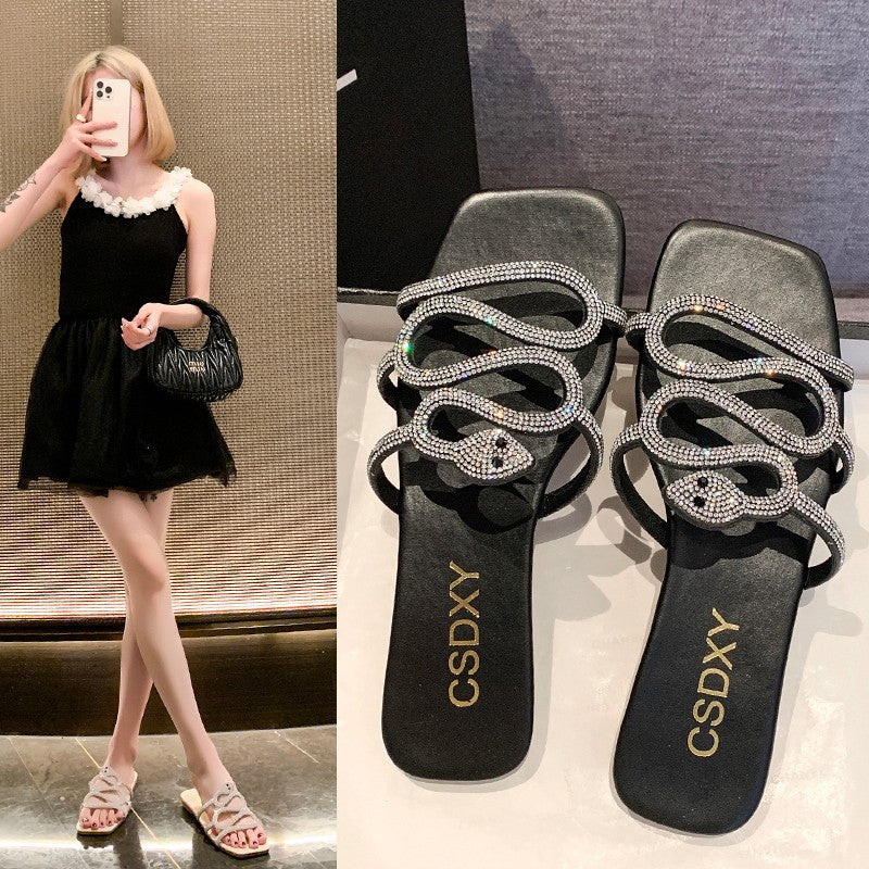 Slides Women Snake Print – Diamante Summer Slides