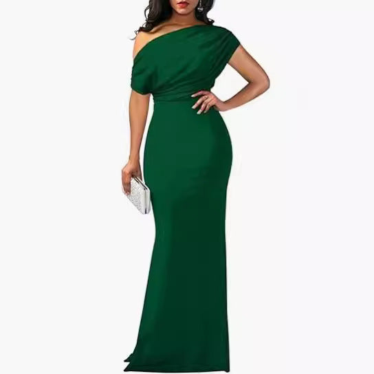 One-Shoulder Maxi Dress Women – Sleeveless Party