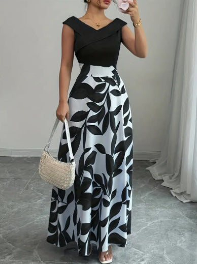 Printed Maxi Dress Women – V-Neck Evening Gown with Print