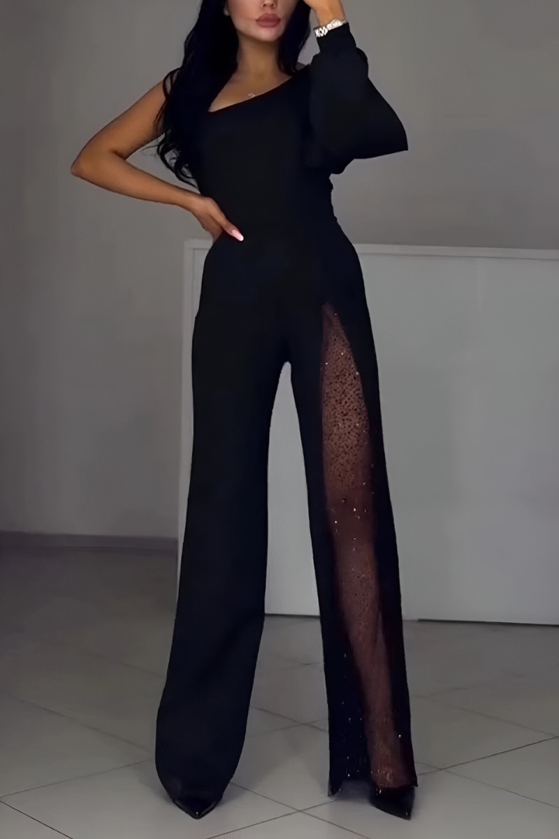Josie Buksedragt Dame – One-Shoulder med Glimmer og Vide Ben