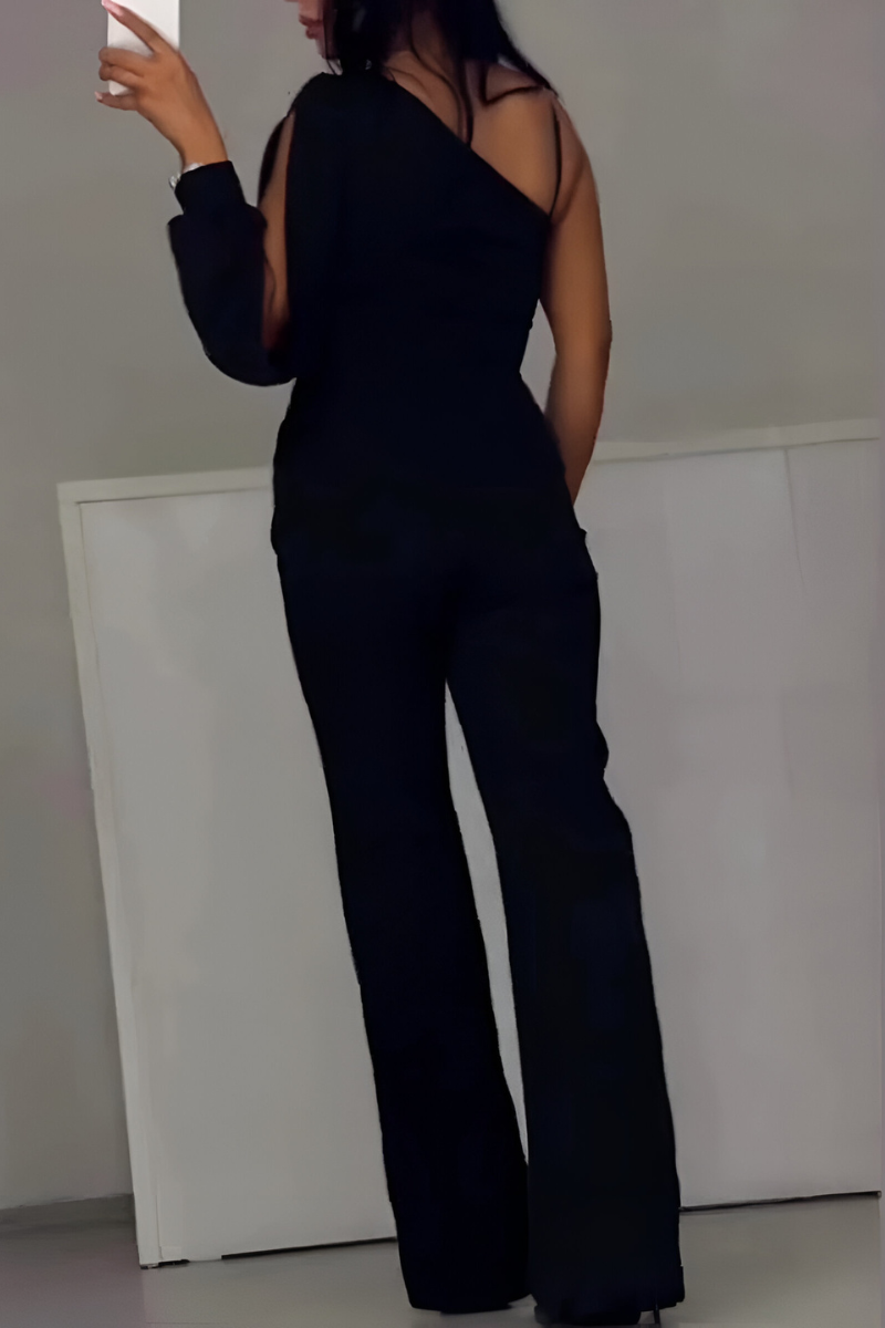 Josie Buksedragt Dame – One-Shoulder med Glimmer og Vide Ben