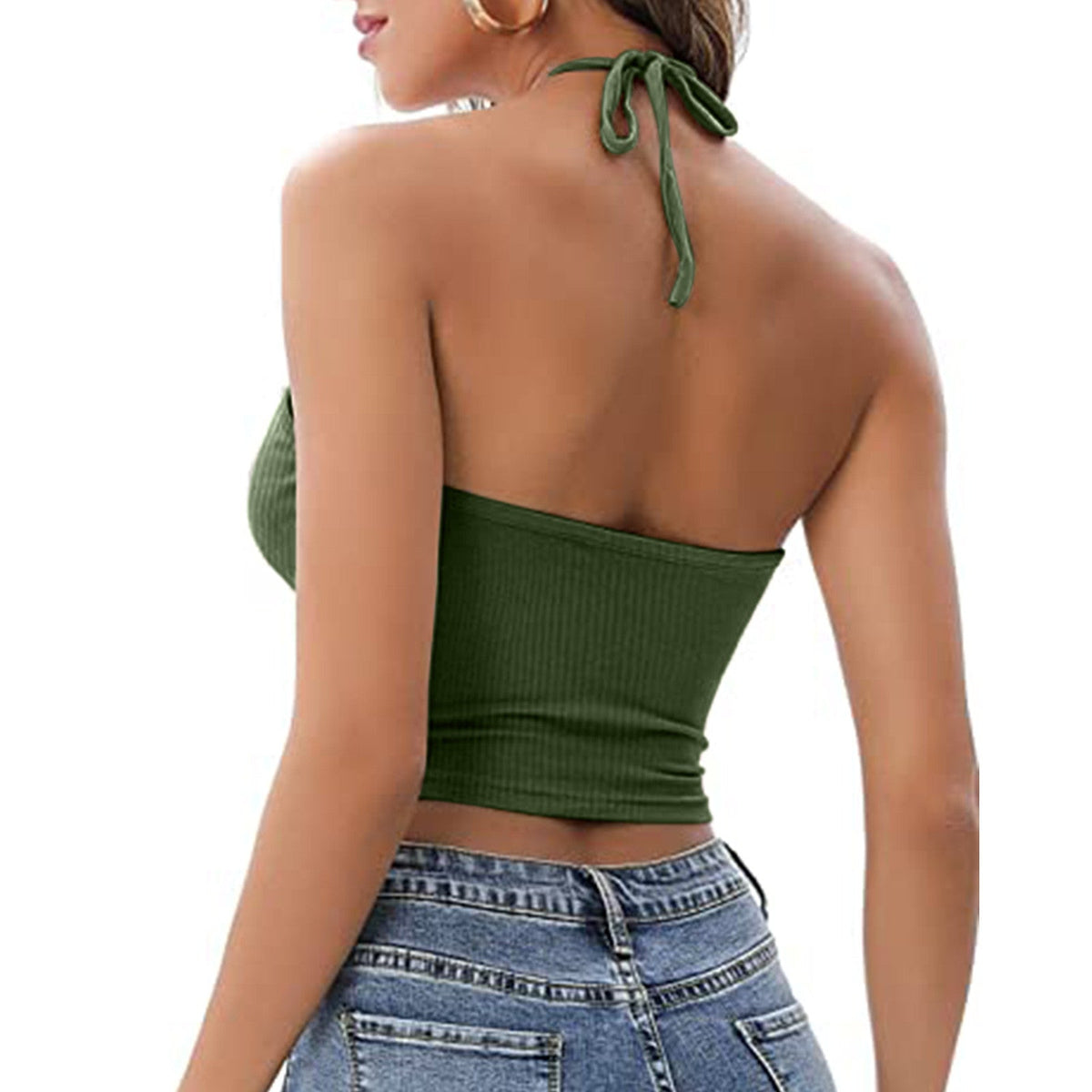Crop Top Dame Halterneck – Cut-Out Top til Sommer