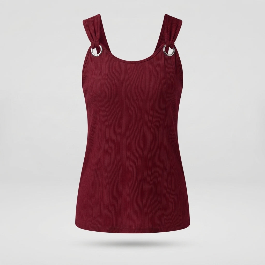 Prążkowany Top Damski z Detalem Ring – bez Rękawów na Lato