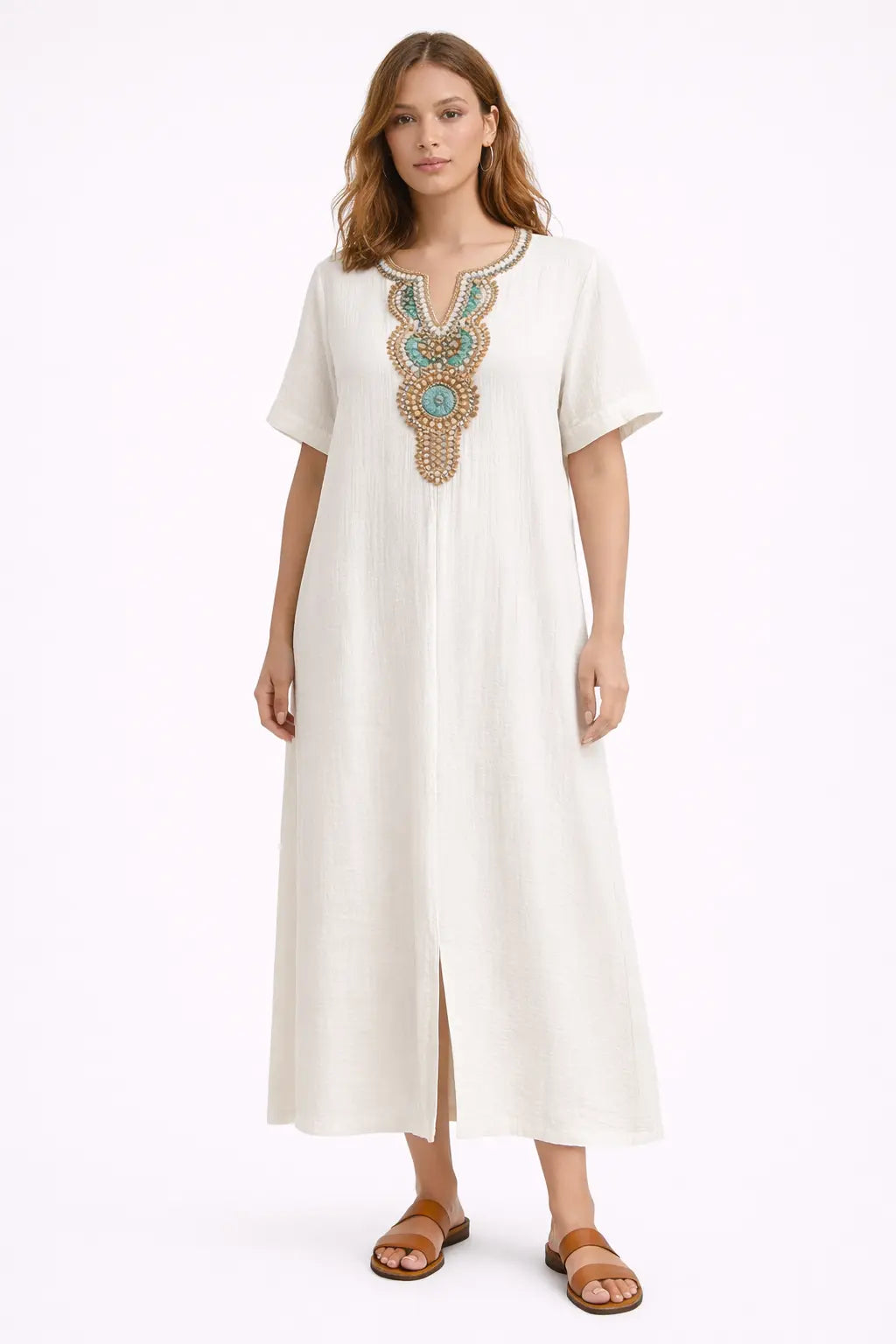 Maxi kjole dame kaftan stil med slids relaxed fit til sommer Panorla