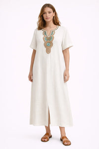 Maxi kjole dame kaftan stil med slids relaxed fit til sommer