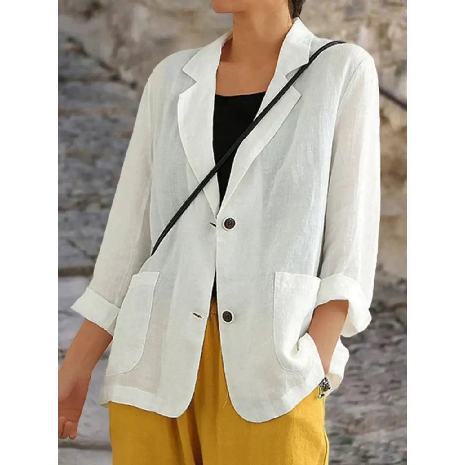 Maja Linned-Look Blazer Dame – Langærmet Tailored med Knapfront Panorla