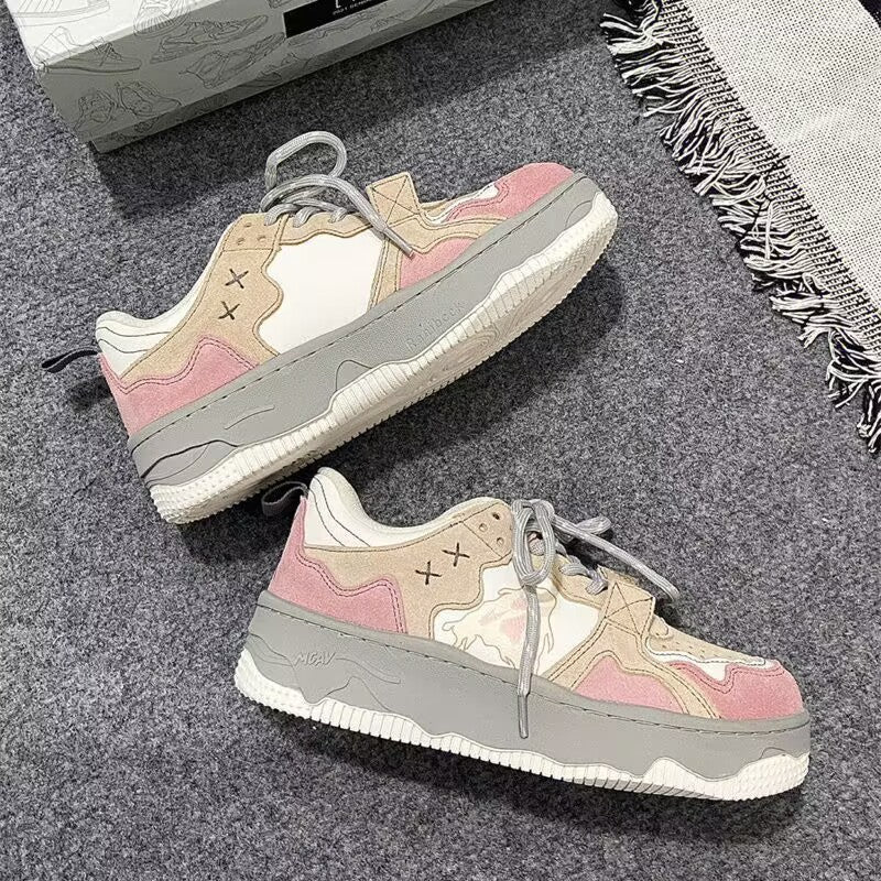 Sneakersy na Platformie Damskie Chunky – Retro Sneakersy w Różu