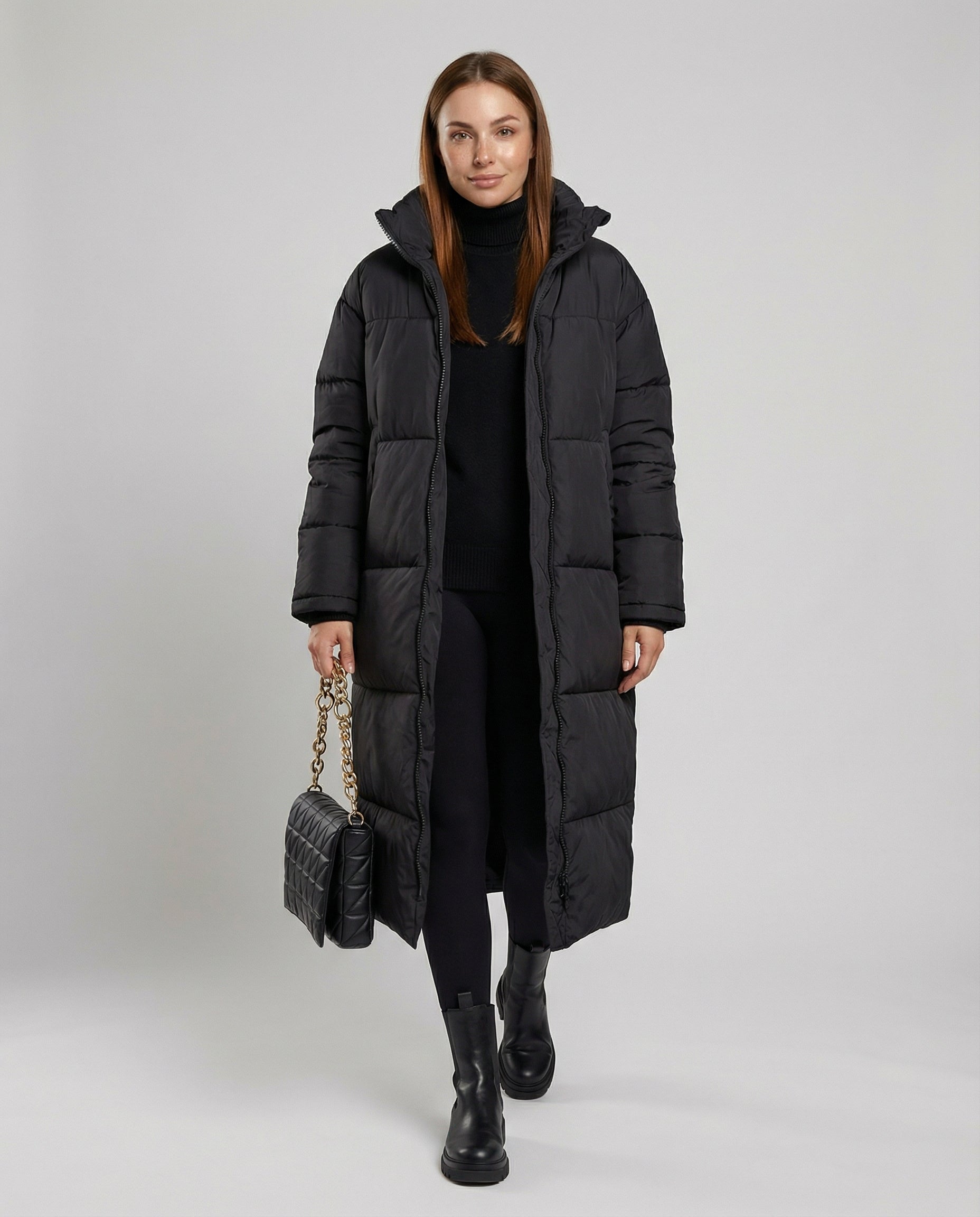 Women's Long Puffer Coat – Padded, Insulated, Maxi Length