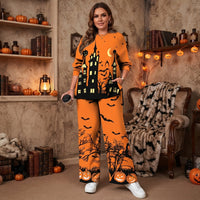 Halloween Pyjamas Dame Sæt – Langærmet Nattøj med Spøgelseshus