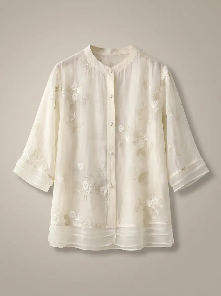Alba | Bluse Dame med 3/4 Ærmer & Smock Detalje | Let Sommerbluse til Komfort og Stil 5