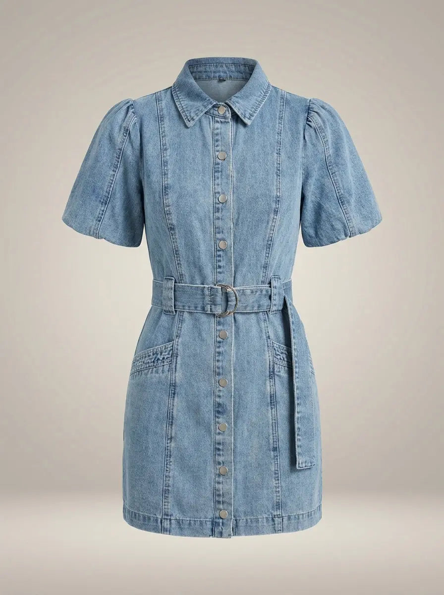 Elise | Denimkjole Dame med Knapper & Taljebånd | Kort Sommerkjole til Komfortabel Stil 2