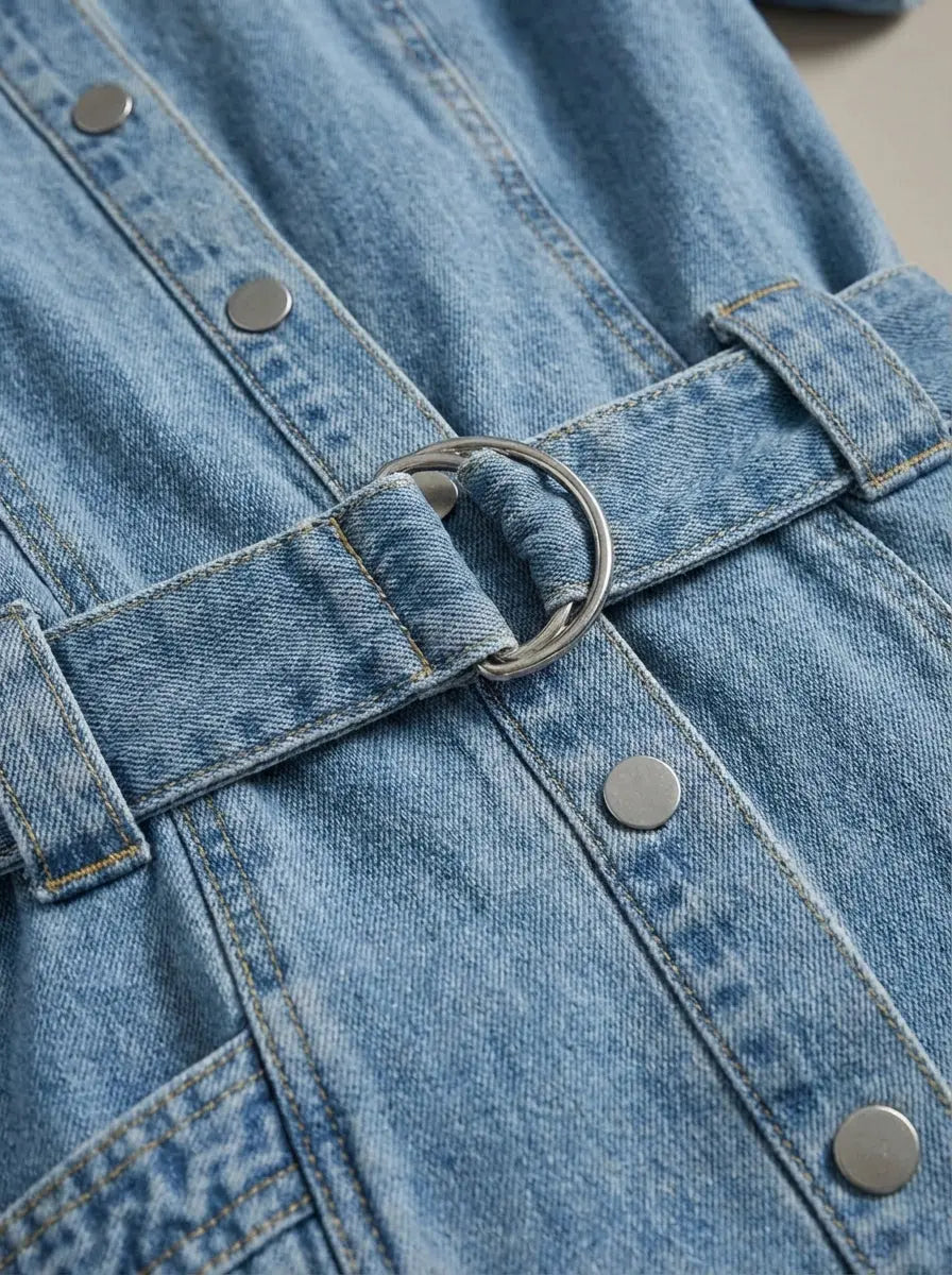 Elise | Denimkjole Dame med Knapper & Taljebånd | Kort Sommerkjole til Komfortabel Stil 4