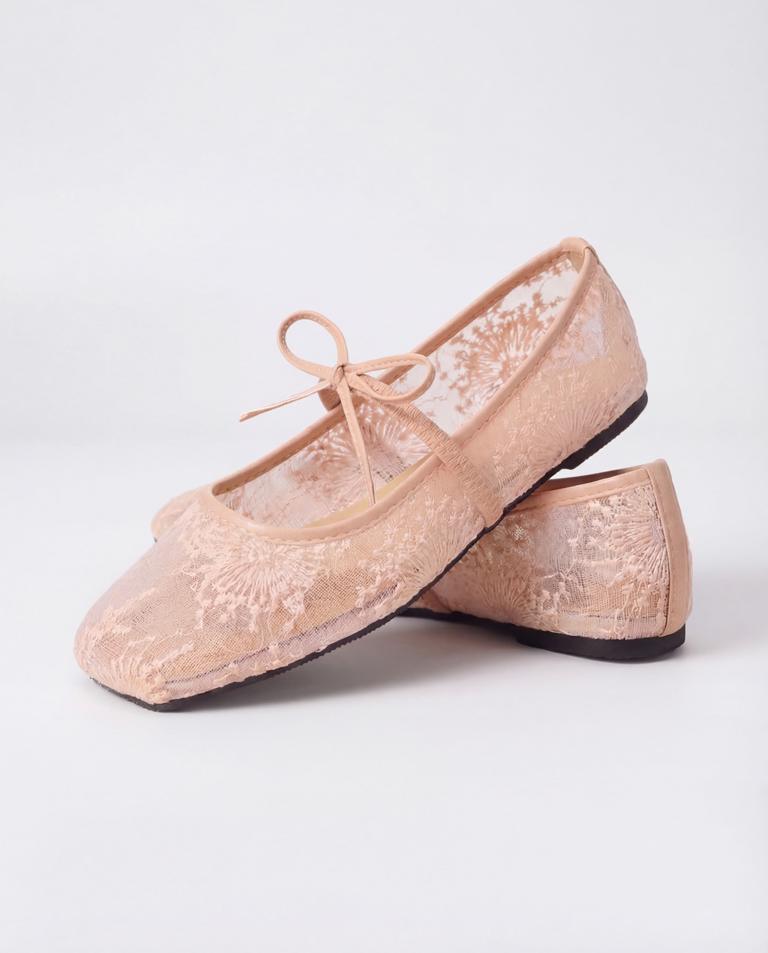 Blonde Ballerina Sko Dame – Firkantet Tå i Mesh, Lyserød