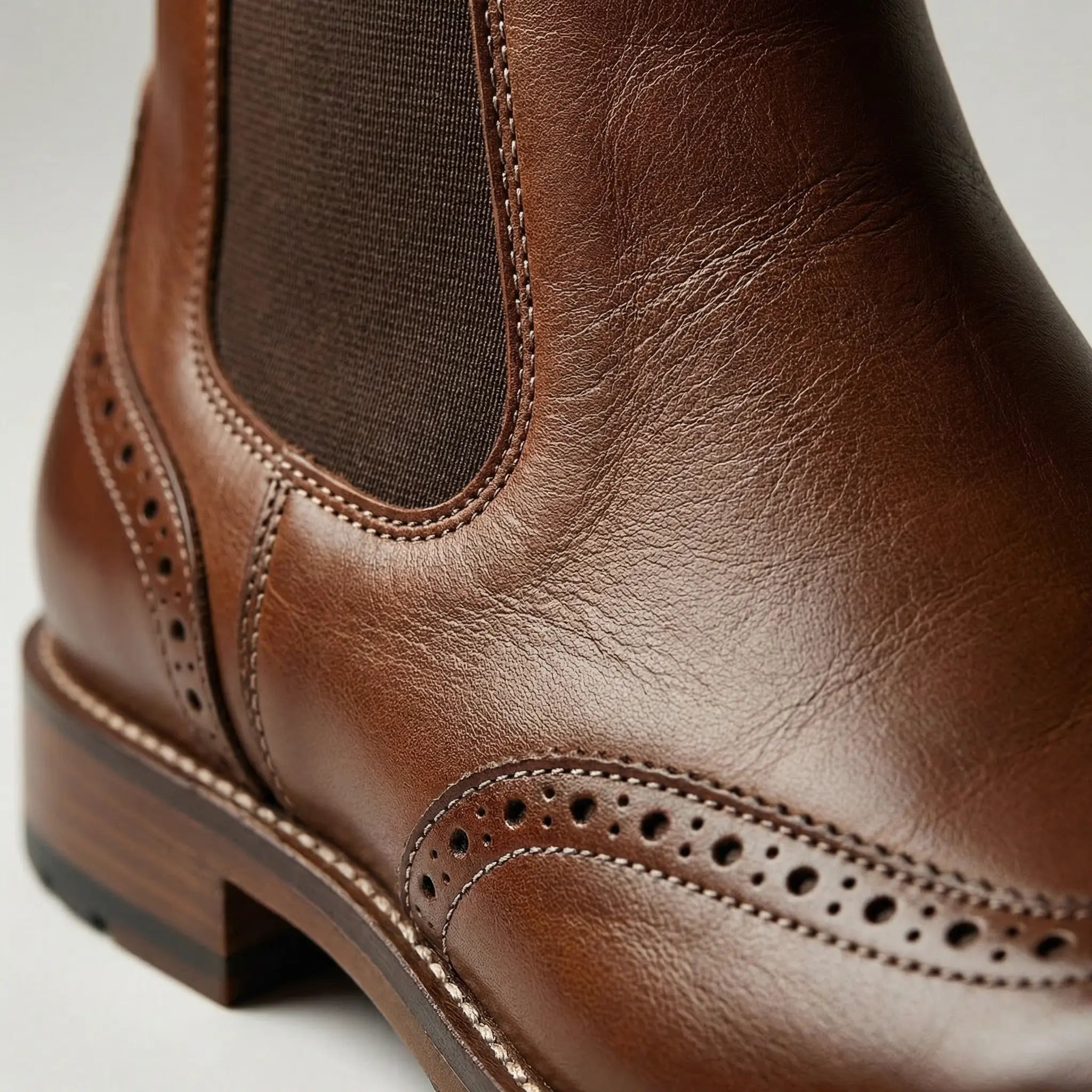 Men's Brogue Leather Chelsea Boots Slip-on Ankle