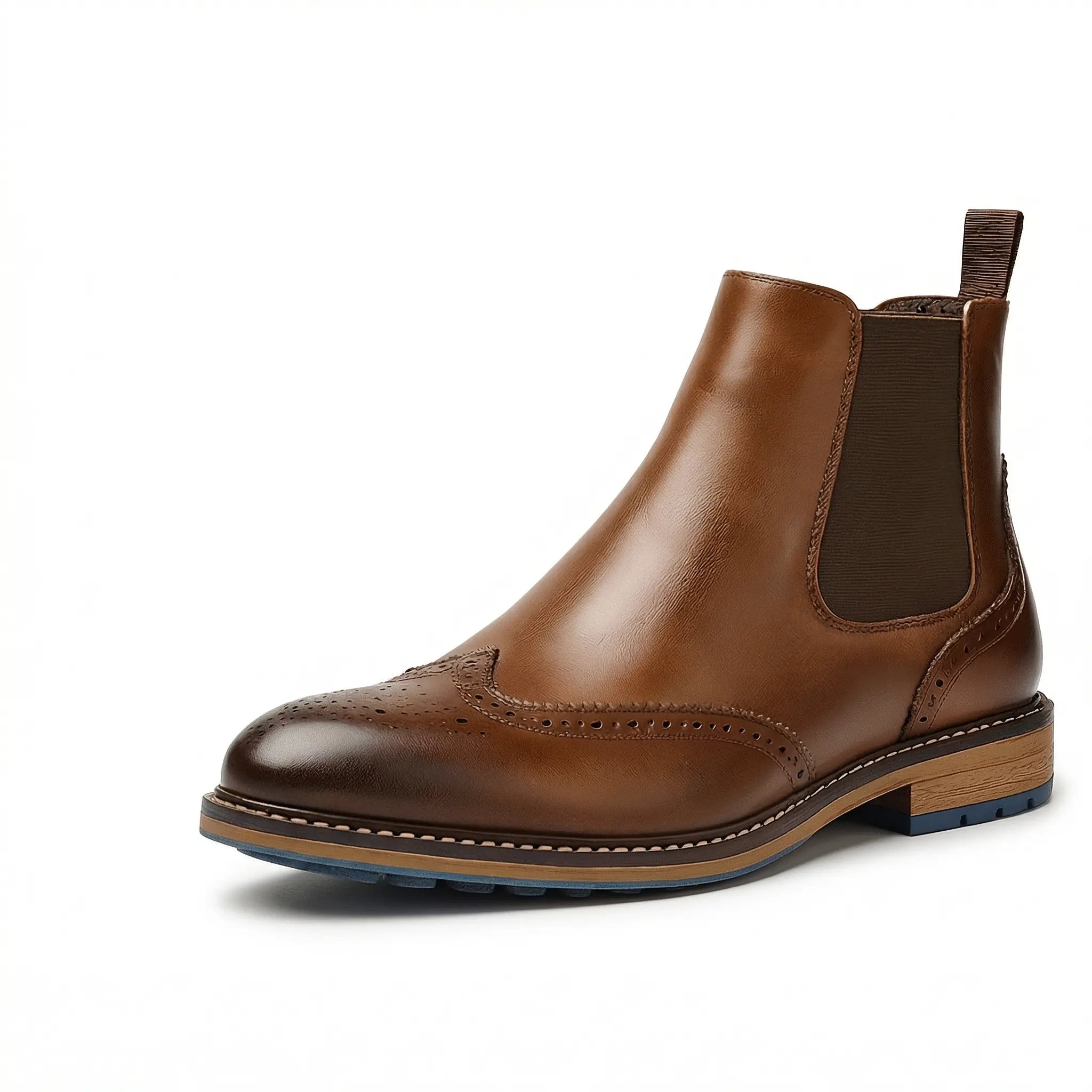 Men's Brogue Leather Chelsea Boots Slip-on Ankle