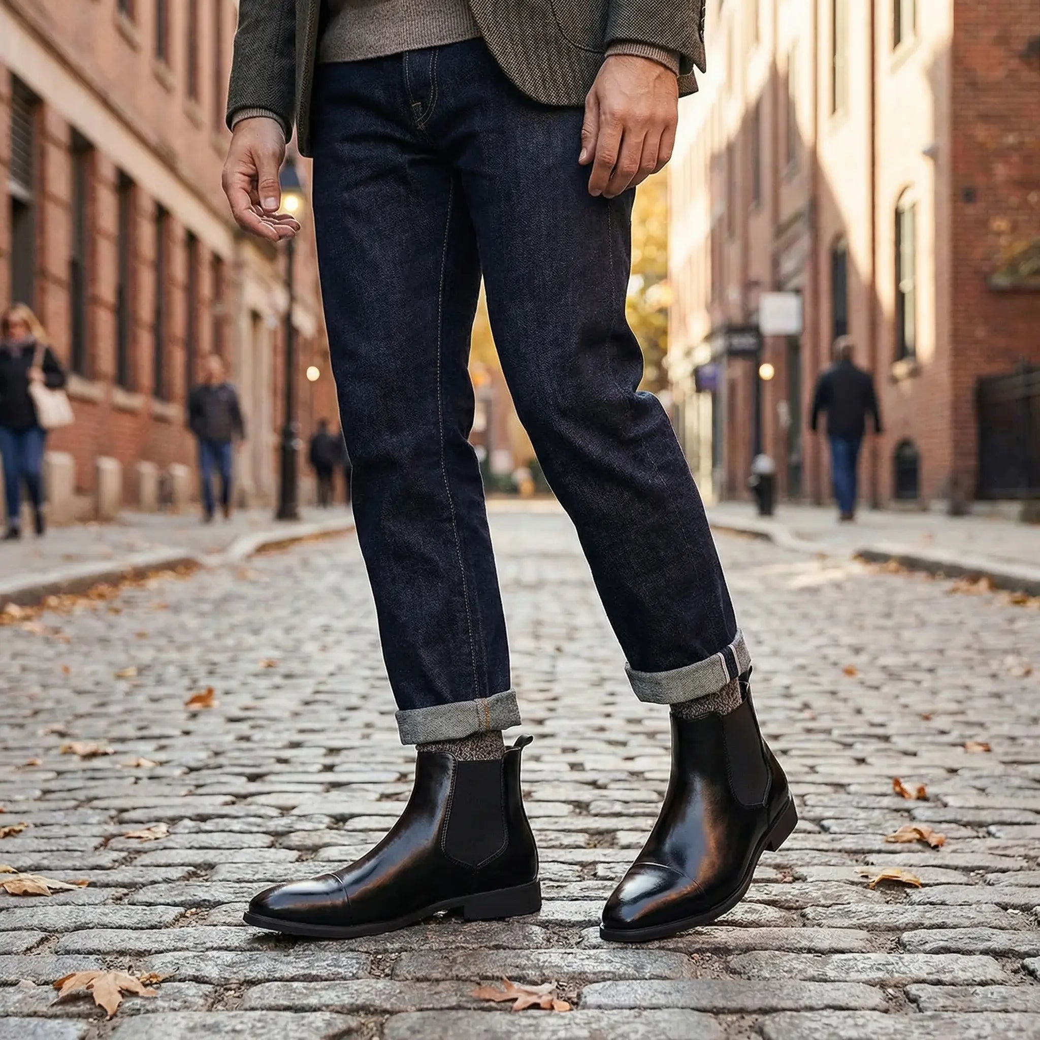 Men's Chelsea Boots Genuine Leather Red Sole Chelsea Slip-on Boots