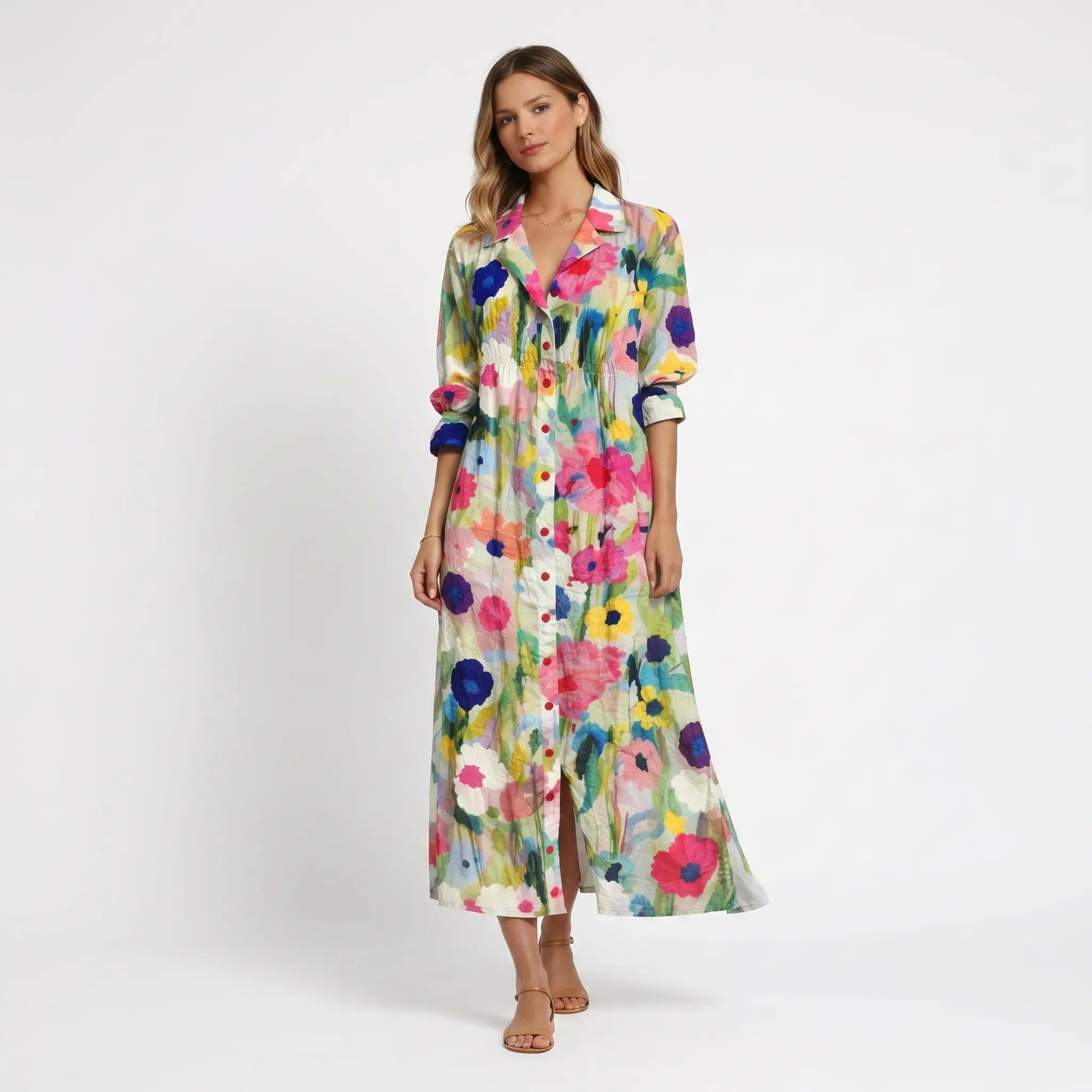 Jolene Boho Maxi Kjole – Sidevisning – Flydende silhuet til strand og ferie