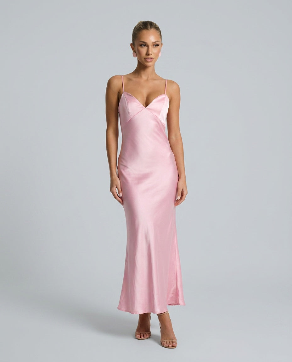Satin Slip Maxikjole Dame – Stropper Festkjole