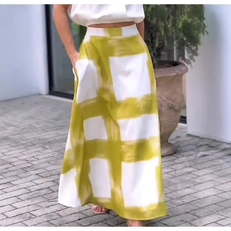 A-line Maxinederdel med Abstrakt Print | Elegant Høj Talje Design til Hverdagsbrug 5