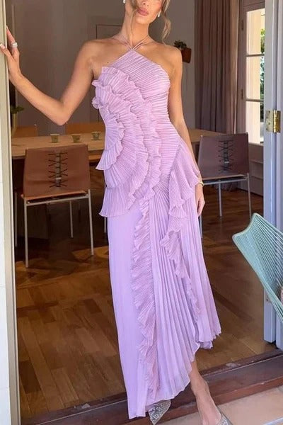 Marina | Maxi Kjole med Sløjfe-Ryg og Flæse-Detaljer | Elegant Kjole til Sommerbryllup 1