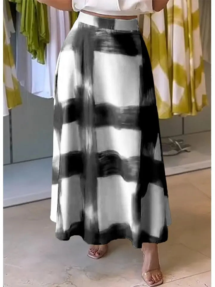 A-line Maxinederdel med Abstrakt Print | Elegant Høj Talje Design til Hverdagsbrug 1