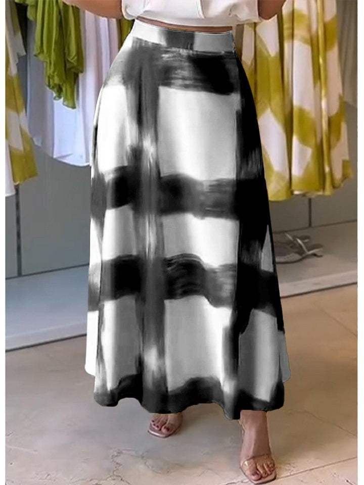 A-line Maxinederdel med Abstrakt Print | Elegant Høj Talje Design til Hverdagsbrug 1