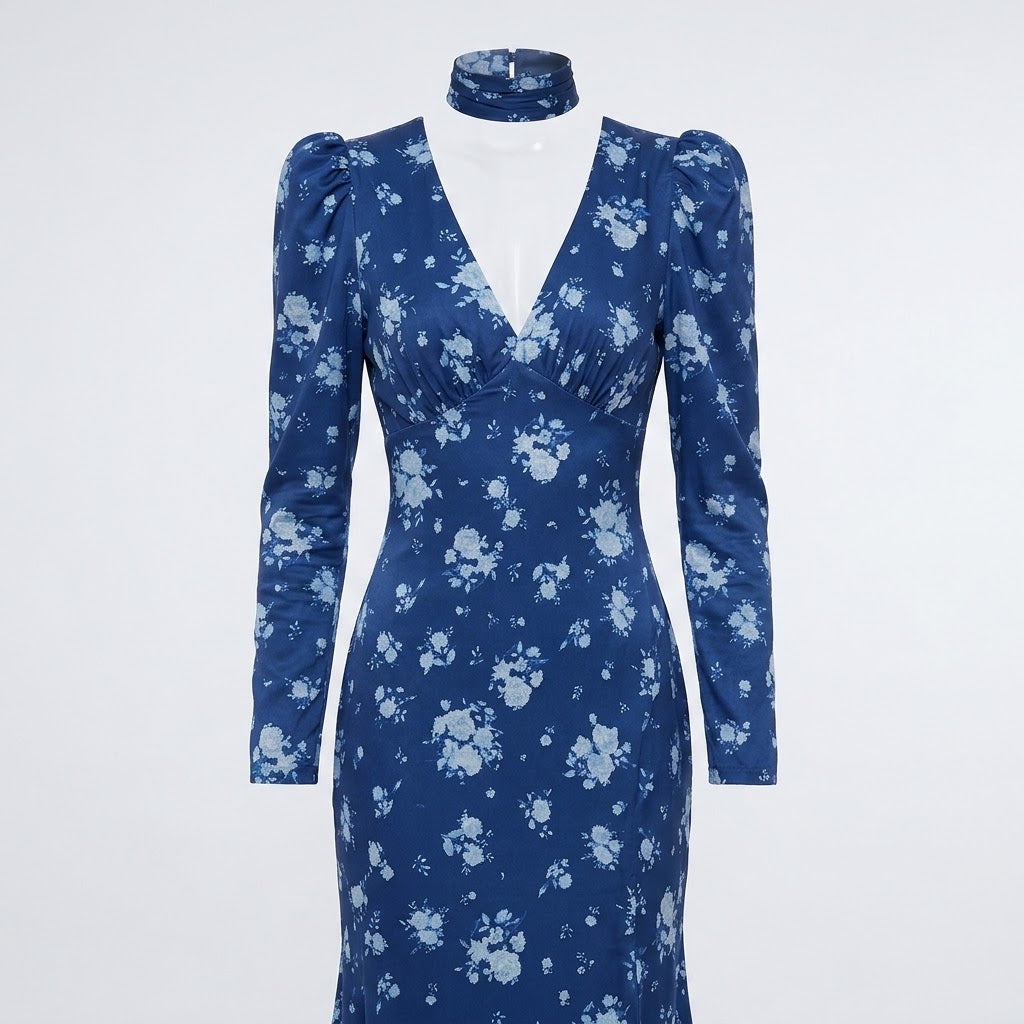 Blomstret Midikjole Dame V-Hals – Blomsterprint