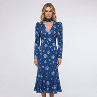 Blomstret Midikjole Dame V-Hals – Blomsterprint