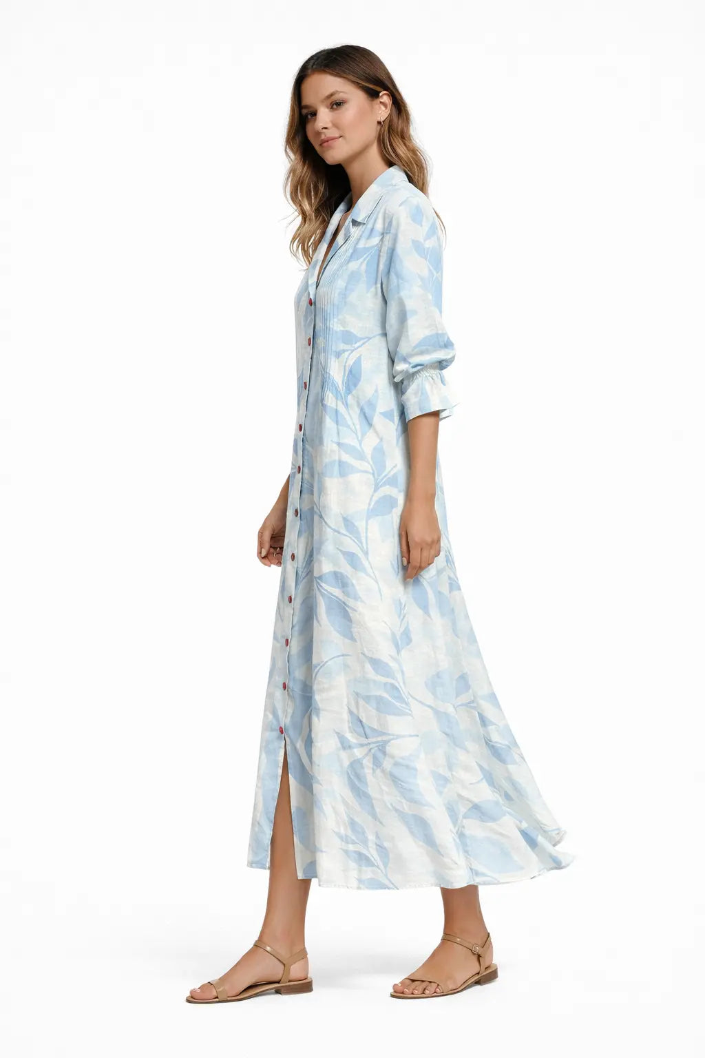 Maxi kjole dame blomstret knap fortil relaxed fit til sommer Panorla