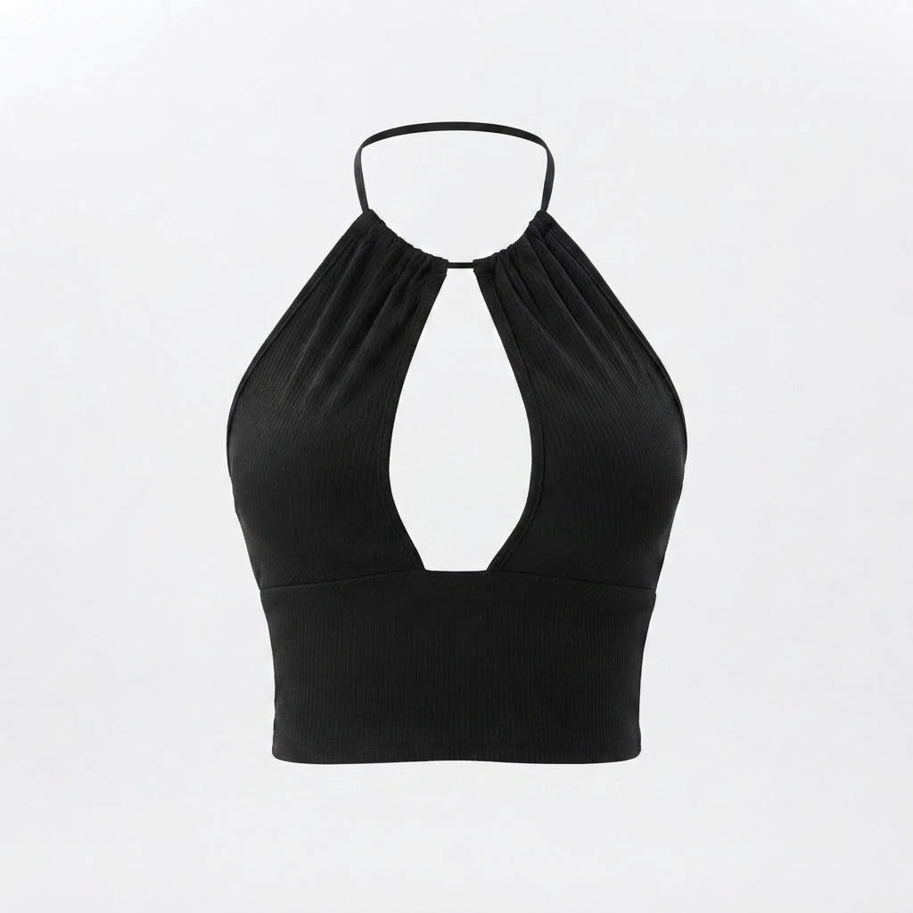 Crop Top Dame Halterneck – Cut-Out Top til Sommer