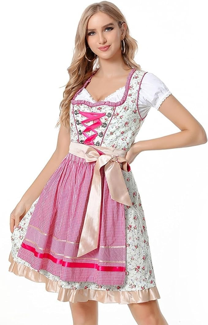 Oktoberfest Kostume Dame Ølpige Rosa – Kjole, Top og Forklæde