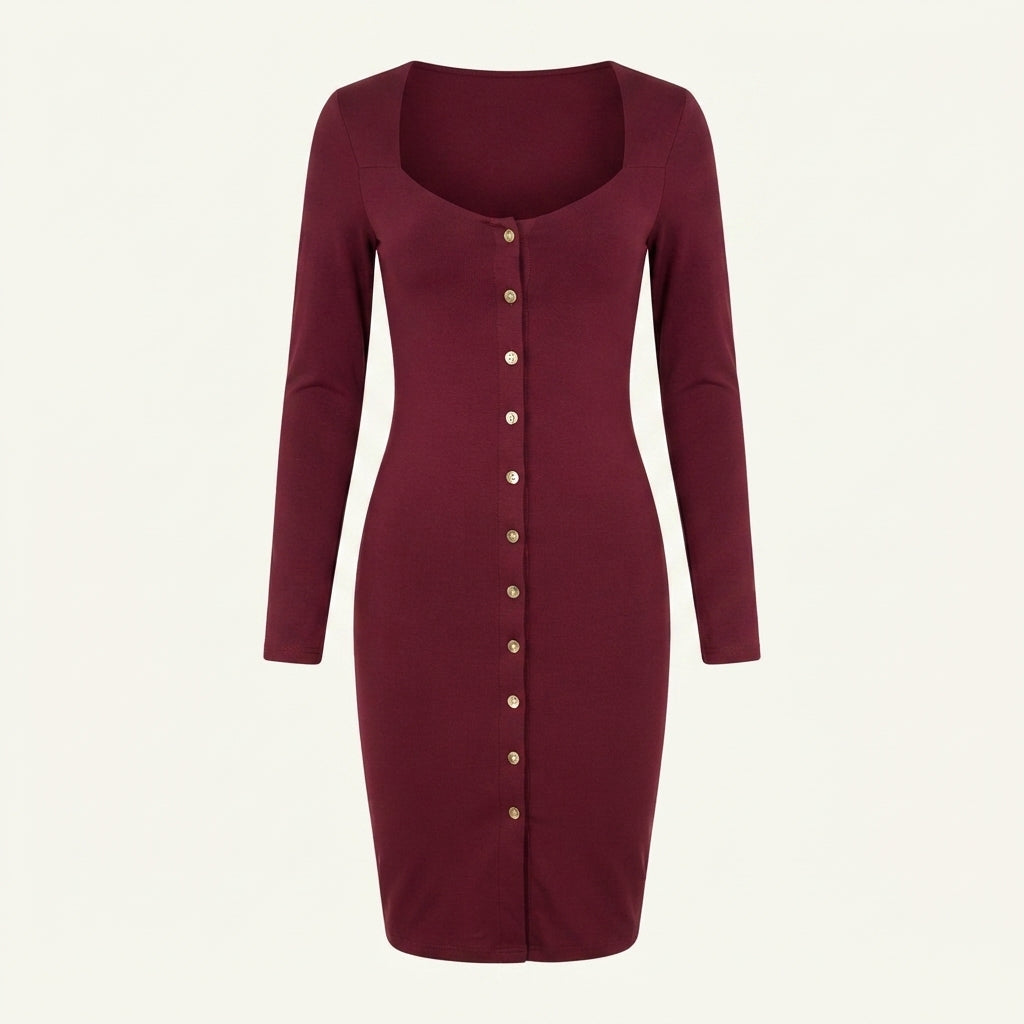 Long Sleeve Midi Dress Women Fitted – Cocktail Dress for Parties