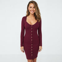 Long Sleeve Midi Dress Women Fitted – Cocktail Dress for Parties