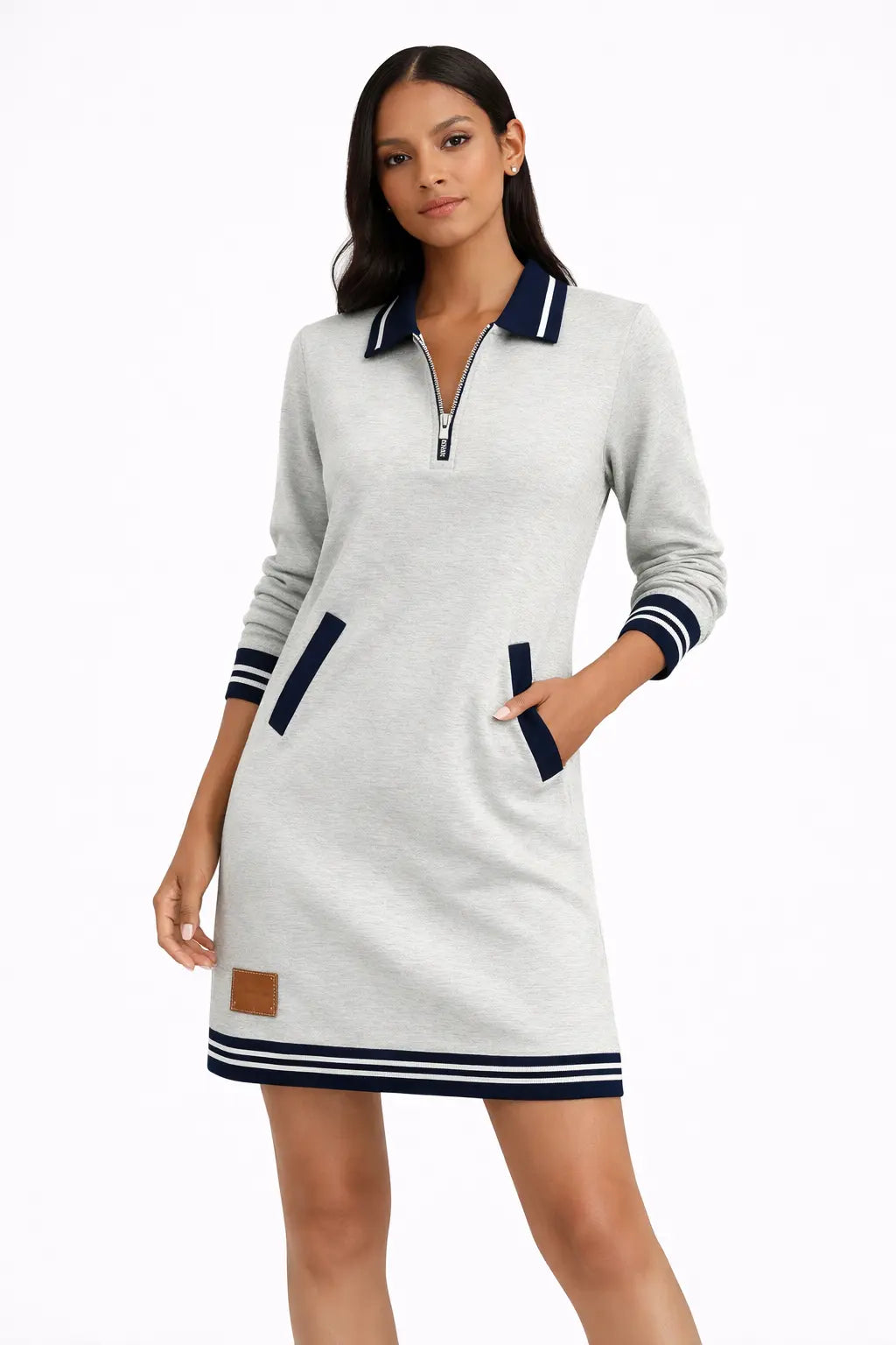 Mini kjole dame half zip – Sporty kjole med lommer, komfortabel og afslappet pasform Panorla