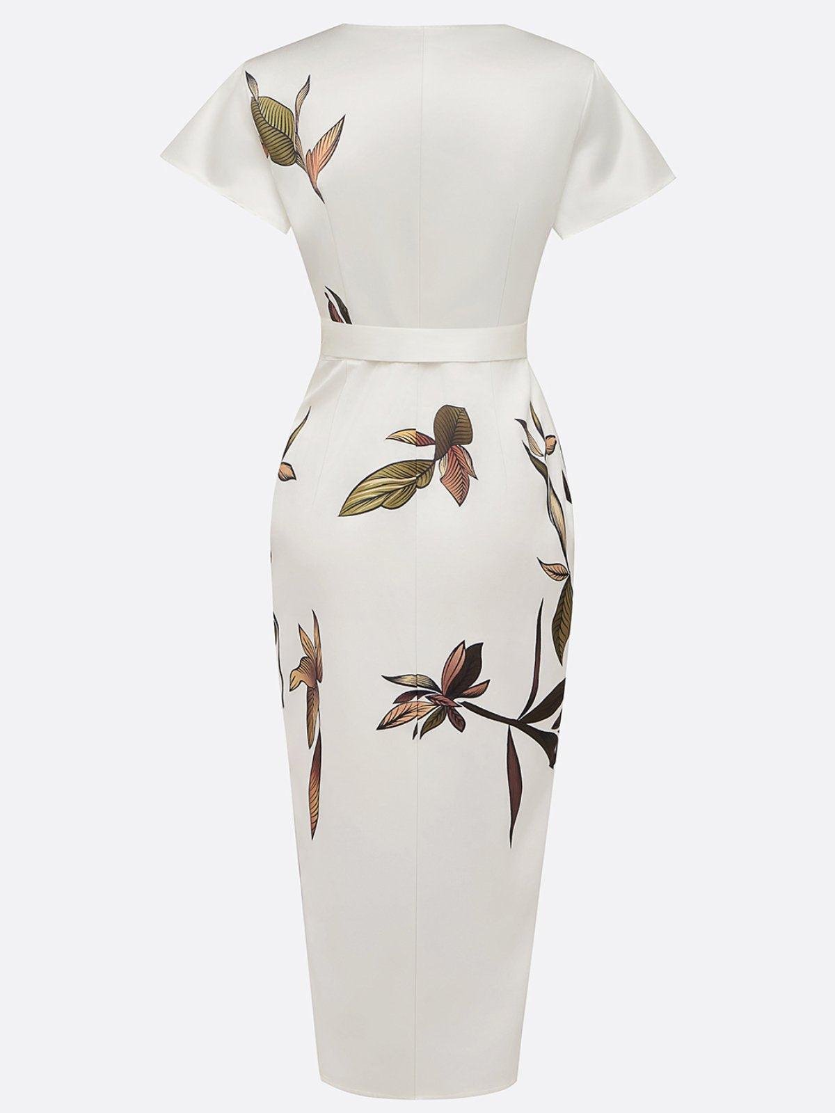 Women's Floral Wrap Midi Dress – V-Neck, Tie Waist