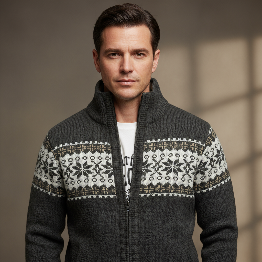 Adam | Herre Uld Cardigan med Lynlås – Klassisk Islandsk Strik